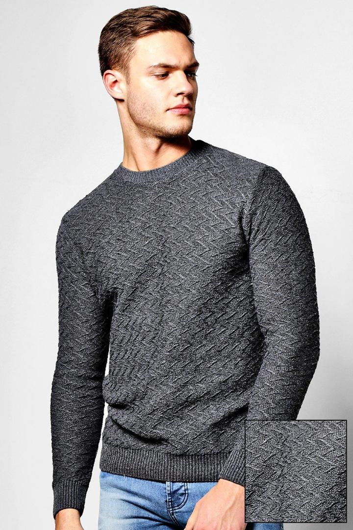 Boohoo Crew Neck Chevron Knit Jumper Charcoal