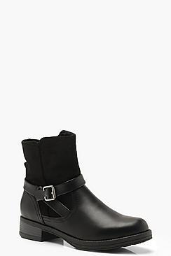 Boohoo Fleece Lined Buckle Detail Biker Boots