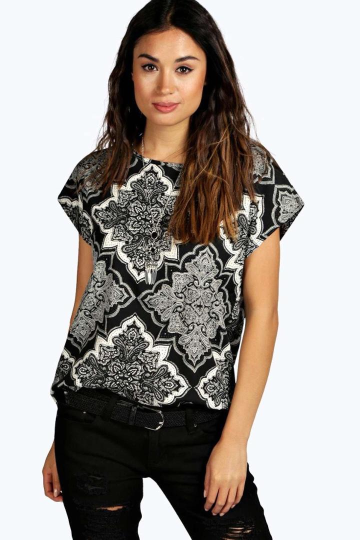 Boohoo Freya Paisley Print Woven Shell Top Black