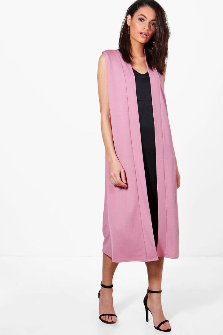 Boohoo Jane Sleeveless Collarless Duster Rose