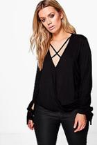 Boohoo Plus Danielle Cross Front Wrap Tie Sleeve Top