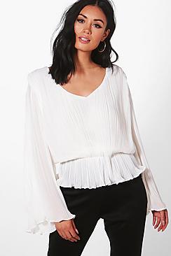 Boohoo Felicity Pleated Plunge Peplum Top
