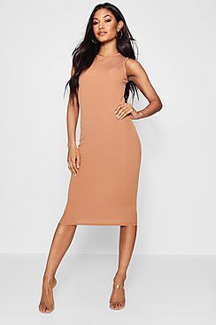 Boohoo Ribbed High Neck Midi Dress