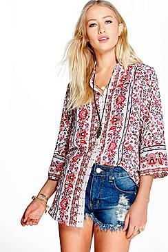 Boohoo Nina Collarless Floral Print Shirt