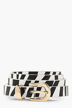 Boohoo Faux Zebra Print Pu Skinny Belt