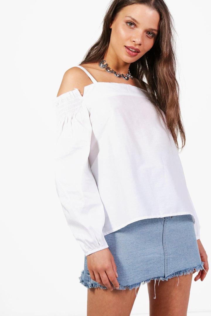 Boohoo Caitlin Cotton Cold Shoulder Woven Top White