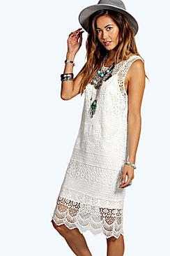 Boohoo Lola Crochet Lace Midi Dress