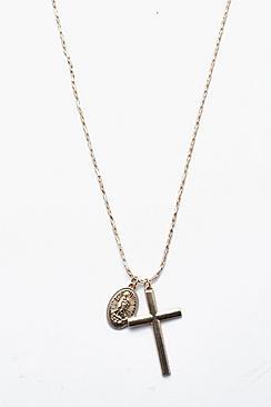 Boohoo Cross And Coin Necklace