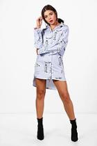 Boohoo Petite Kara Oversized Slogan Printed Shirt Dress