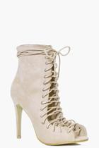 Boohoo Emily Lace Up Heeled Shoe Boot Nude