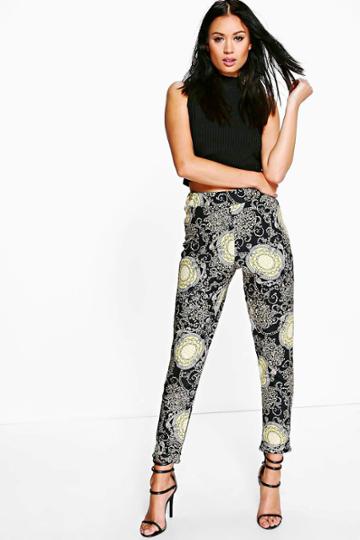 Boohoo Helena Elaborate Gold Chain Print Skinny Trousers Multi