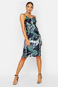 Boohoo Satin Knot Front Plunge Dress