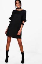 Boohoo Esther Ruffle Cold Shoulder Sleeve Shift Dress