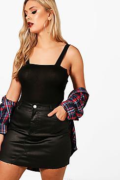 Boohoo Plus Jaimie Wet Look Denim Skirt