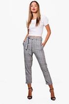 Boohoo Milly Tie Waist Woven Dogtooth Check Trousers