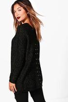 Boohoo Karina Lace Up Back Metallic Jumper