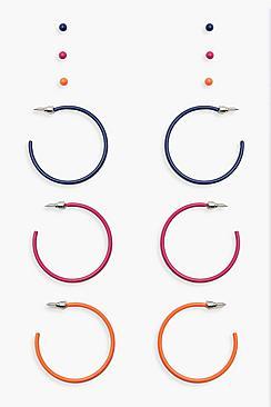 Boohoo Mixed Colour Hoop And Stud Set