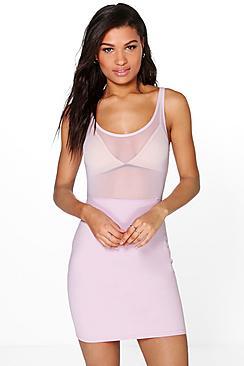 Boohoo Verity Sheer Neck Top Sleeveless Bodycon Dress