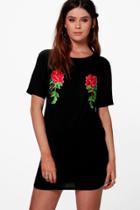 Boohoo Tall Elya Applique T-shirt Dress Black