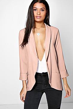 Boohoo Faith Shawl Collar Woven Crepe Blazer