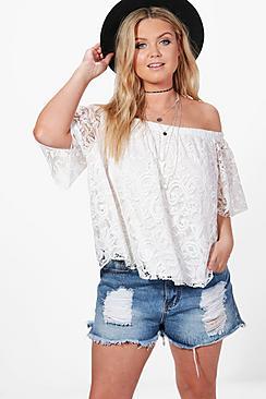 Boohoo Plus Hollie Off The Shoulder Lace Smock Top
