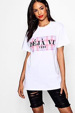 Boohoo Lauren Deja Vu Check Slogan Tee