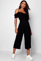Boohoo Twist Front Cold Shoulder Ruffle Jumpsuit