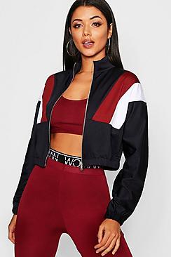 Boohoo Colour Block Tricot Zip Through Jacket