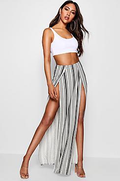 Boohoo Striped Thigh High Split Maxi Skirt