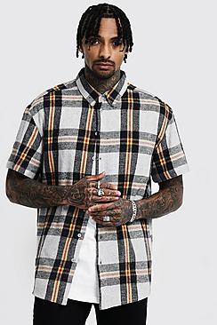 Boohoo Mustard Check Oversized Short Sleeve Shirt