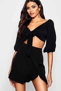 Boohoo Talia Curved Hem Woven Mini Skirt