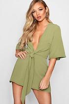 Boohoo Theresa Tie Front Playsuit
