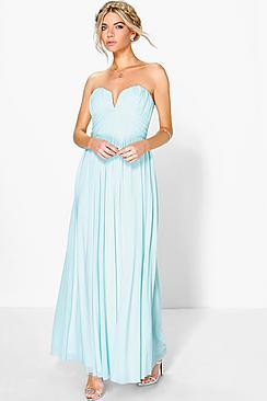 Boohoo Boutique Mesh Rouched Plunge Maxi Dress