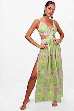 Boohoo Tory Neon Citrus Cut Out Beach Maxi Dress