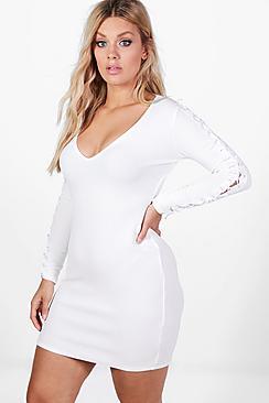 Boohoo Plus Katie Eyelet Sleeve Bodycon Dress