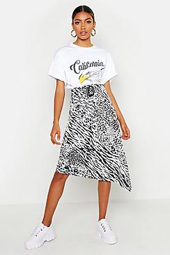 Boohoo Buckle Animal Midi Skirt
