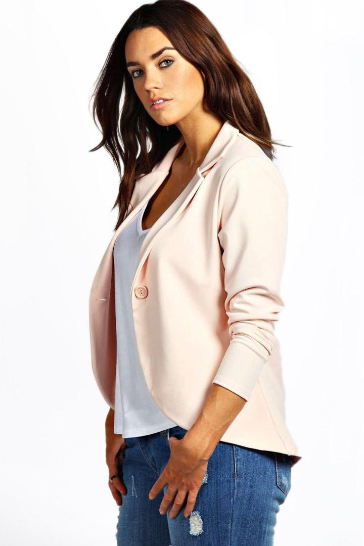 Boohoo Plus Astrella One Button Ponte Blazer Nude