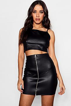 Boohoo Ebony Square Neck Crop And Zip Detail Co-ord