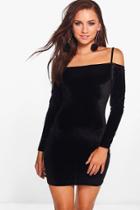 Boohoo Flossy Velvet Cold Shoulder Bodycon Dress Black