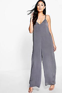 Boohoo Emma Caged Strap Satin Jumpsuit