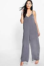 Boohoo Emma Caged Strap Satin Jumpsuit