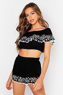 Boohoo Embroidered Pom Pom Shorts