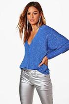 Boohoo Deep V Neck Metallic Knitted Top