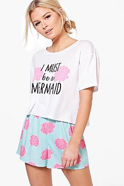 Boohoo Nicole Mermaid Short & Tee Pj Set