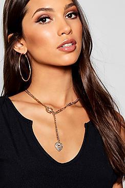 Boohoo Heart & T-bar Necklace