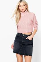 Boohoo Keira Cable Knit Turtle Neck Crop Jumper Blush