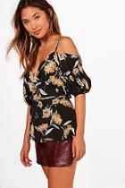 Boohoo Woven Wrap Front Cold Shoulder Top