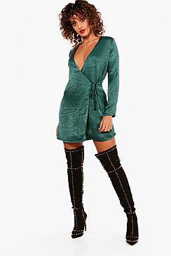 Boohoo Satin Wrap Shift Dress