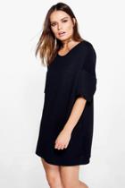 Boohoo Fay Premium Ribbed Oversized Shift Dress Black