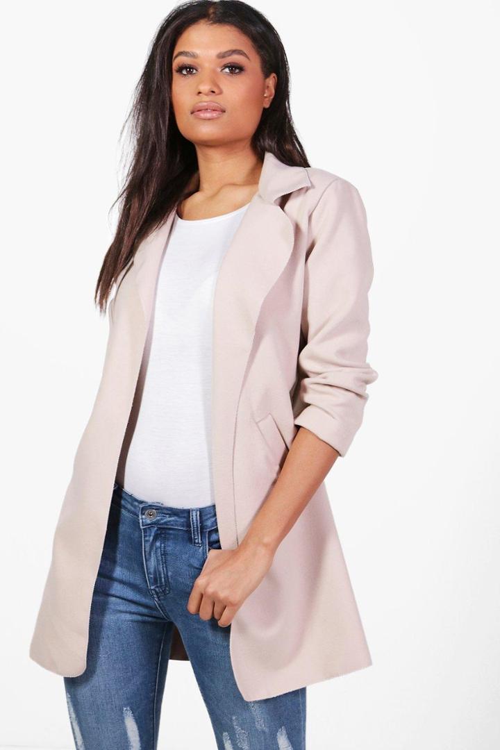 Boohoo Alison Collared Coat Stone